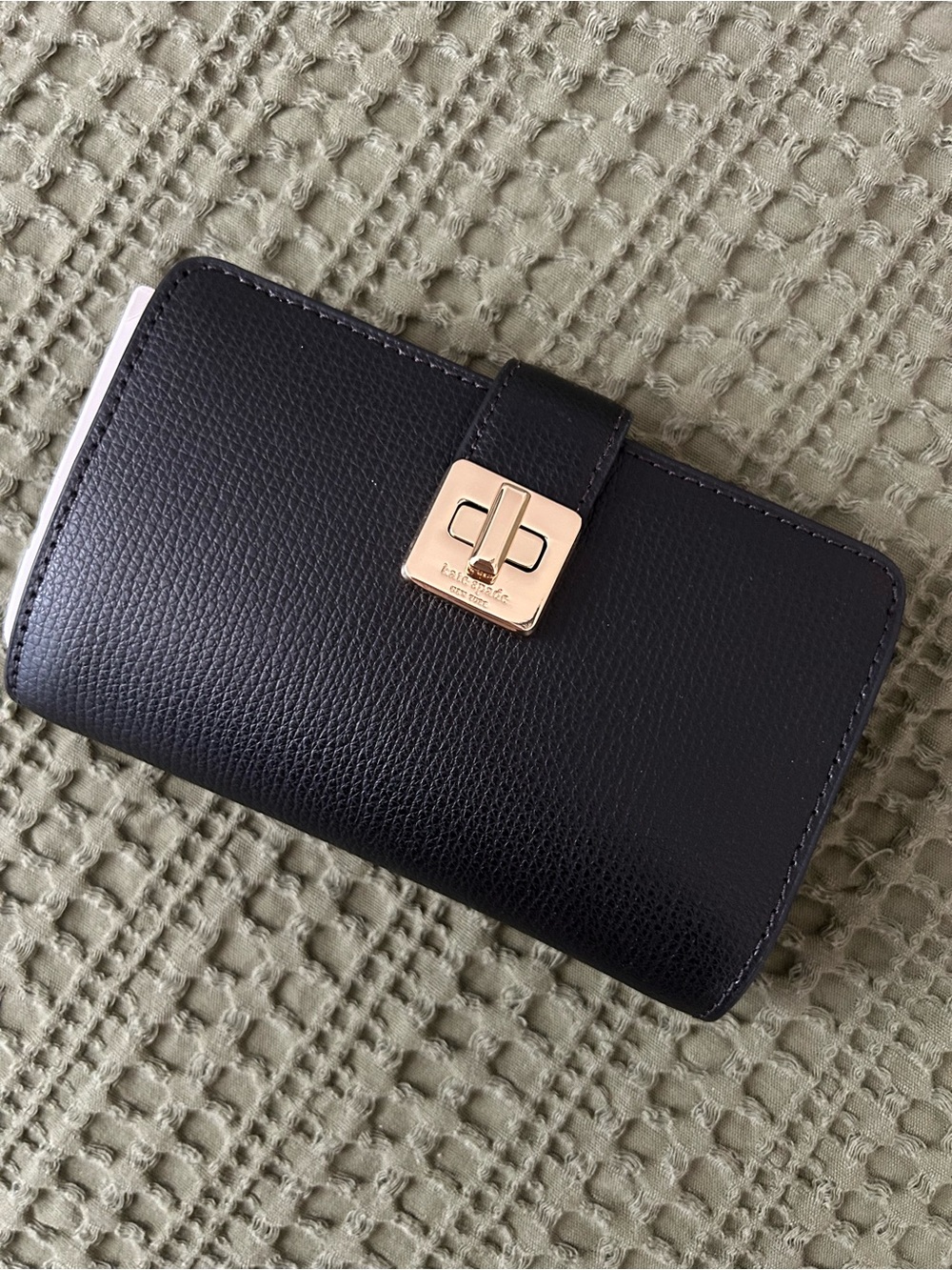 Tory Burch black Leather Wallet with Gold Turn-Lock